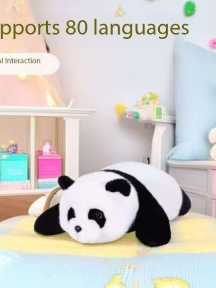 Home panda ai intelligent plush toy, capable of touching, blinking, drinking milk, hiccupping, crying, and smiling; it's a stuffed toy with these interactive features.